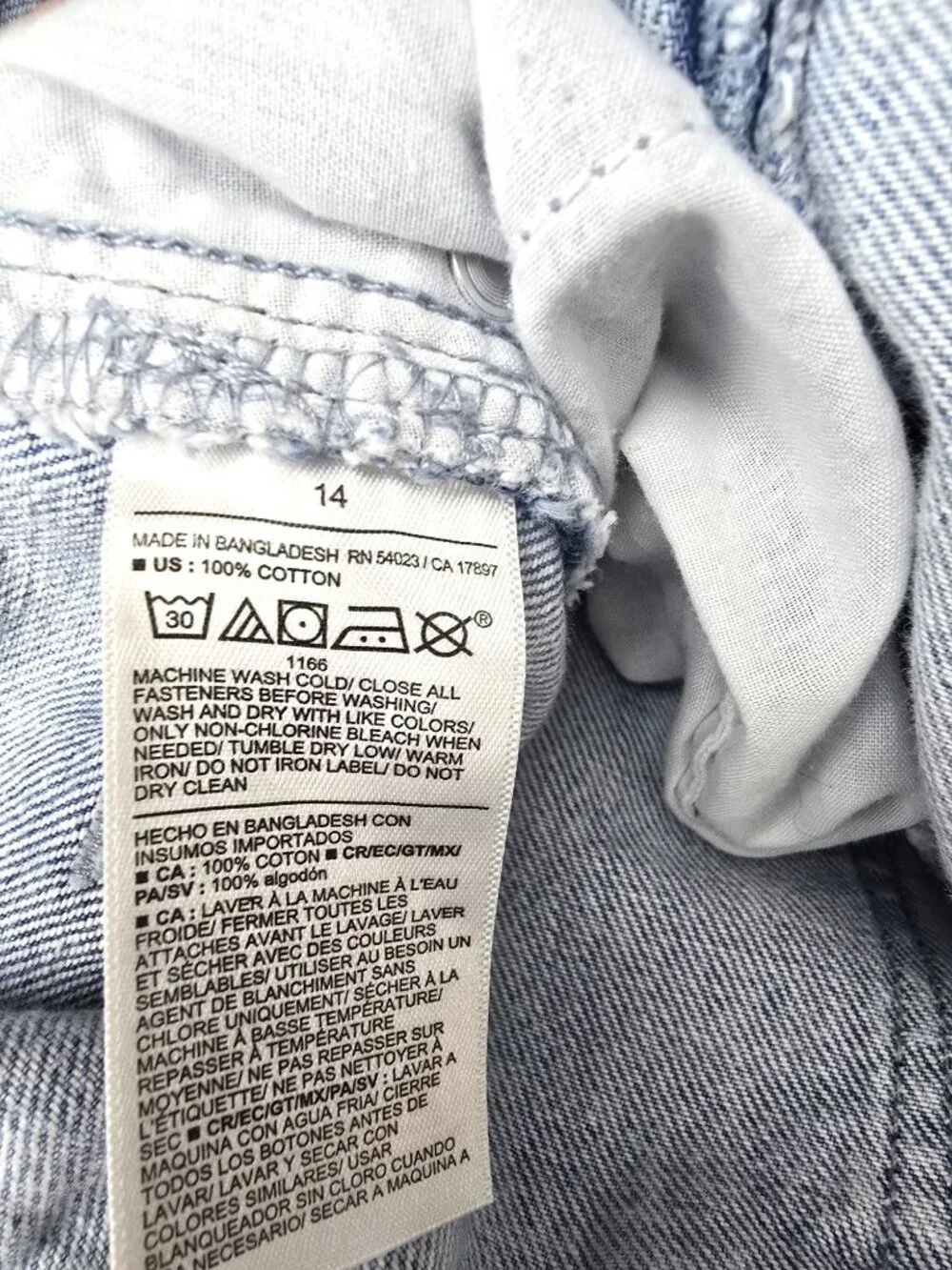 Old Navy Kids High Rise Baggy Cargo Acid Wash Wide Leg Denim Jeans Size 14